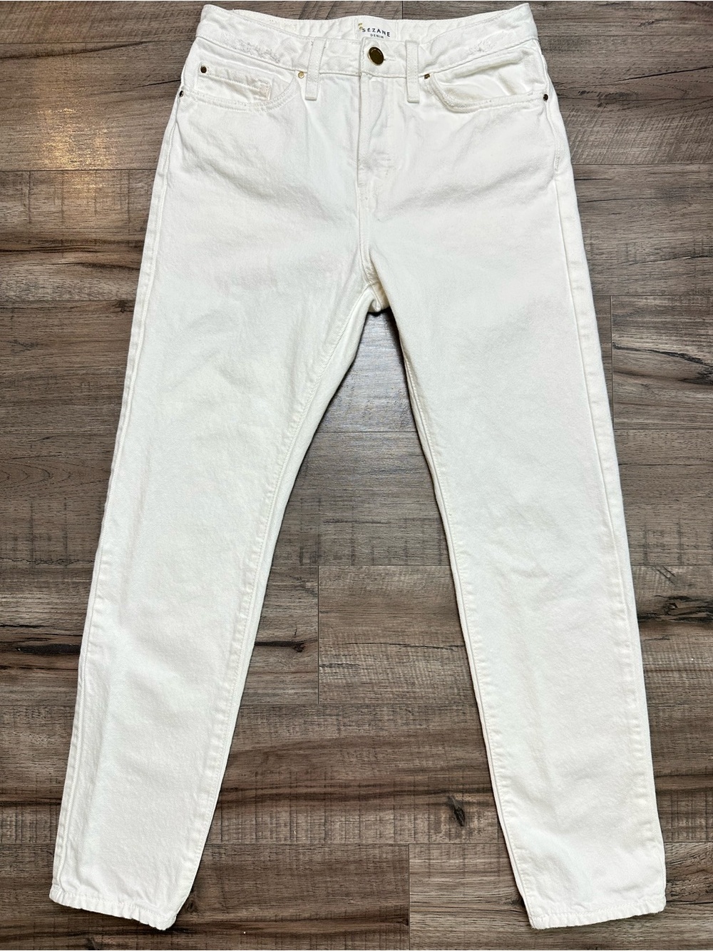 Sezane White Denim Jeans | Slim Straight High Rise French Chic Pants Size 26